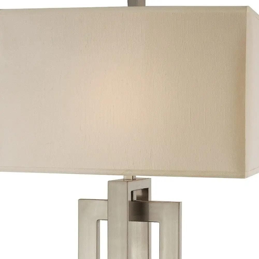 36" Nickel Iron Geometric Table Lamp With Ivory Shade - Homeroots