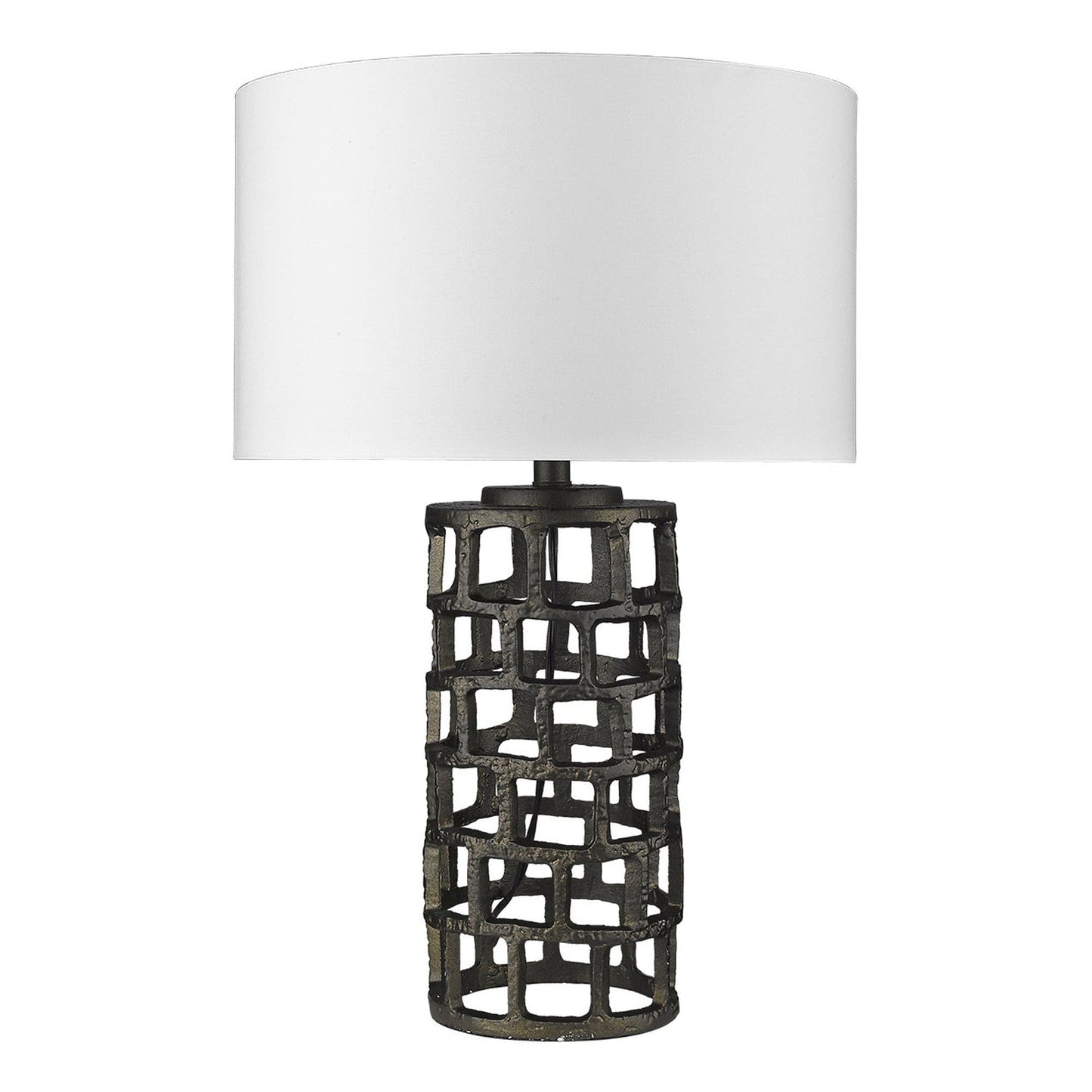 26" Black Metal Column Table Lamp With White Drum Shade - Homeroots - Flyclothing LLC
