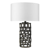 26" Black Metal Column Table Lamp With White Drum Shade - Homeroots - Flyclothing LLC