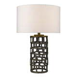 26" Black Metal Column Table Lamp With White Drum Shade - Homeroots - Flyclothing LLC