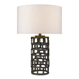 26" Black Metal Column Table Lamp With White Drum Shade - Homeroots