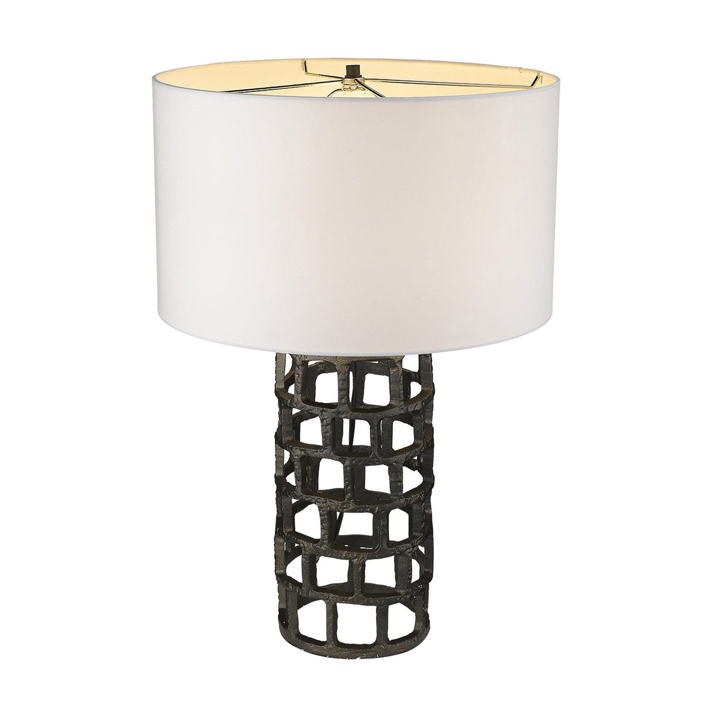 26" Black Metal Column Table Lamp With White Drum Shade - Homeroots - Flyclothing LLC