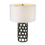 26" Black Metal Column Table Lamp With White Drum Shade - Homeroots - Flyclothing LLC