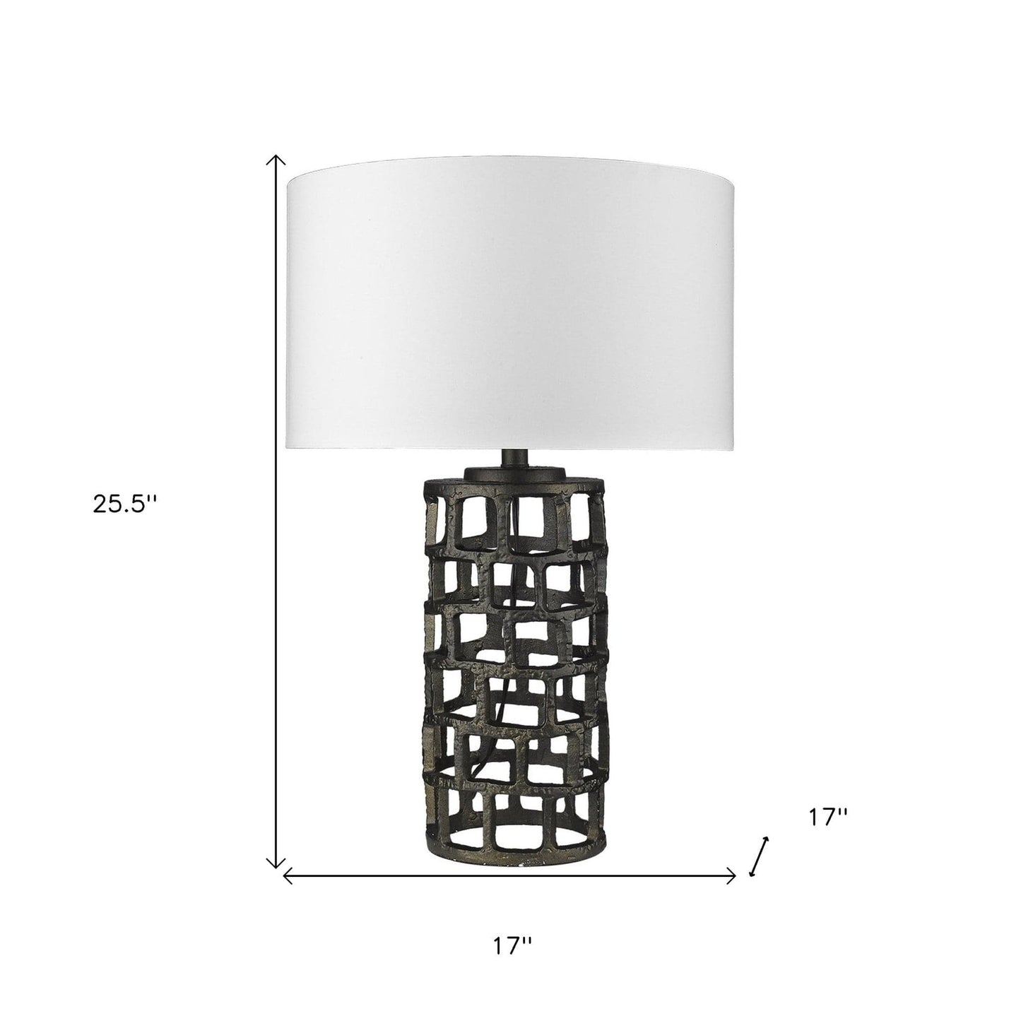 26" Black Metal Column Table Lamp With White Drum Shade - Homeroots - Flyclothing LLC