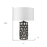 26" Black Metal Column Table Lamp With White Drum Shade - Homeroots - Flyclothing LLC