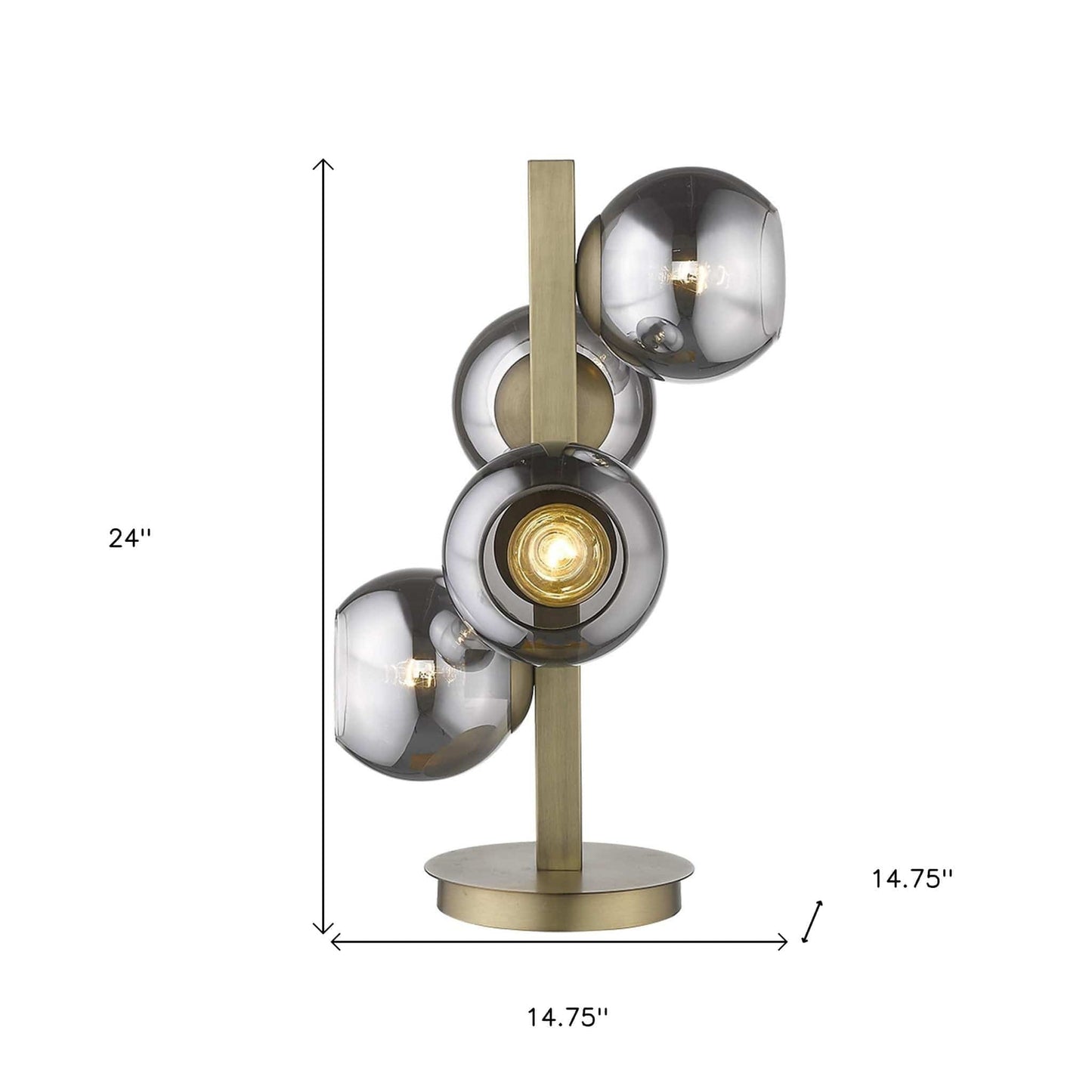 24" Brass Metal Four Light Novelty Table Lamp With Silver Metallic Globe Shades - Homeroots - Flyclothing LLC