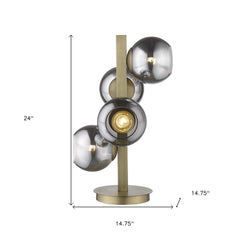 24" Brass Metal Four Light Novelty Table Lamp With Silver Metallic Globe Shades - Homeroots