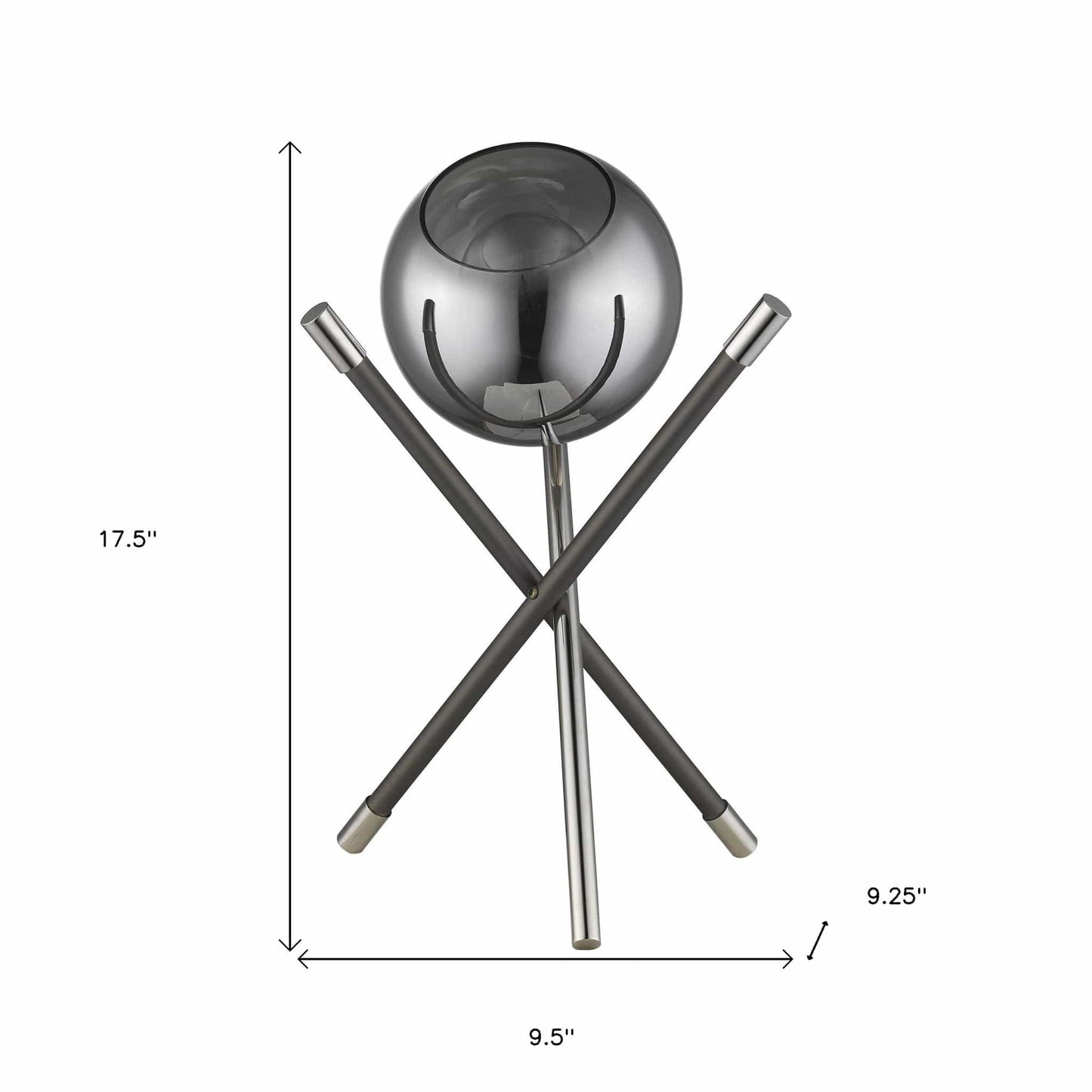 18" Black Metal Tripod Table Lamp With Nickel Globe Shade - Homeroots - Flyclothing LLC