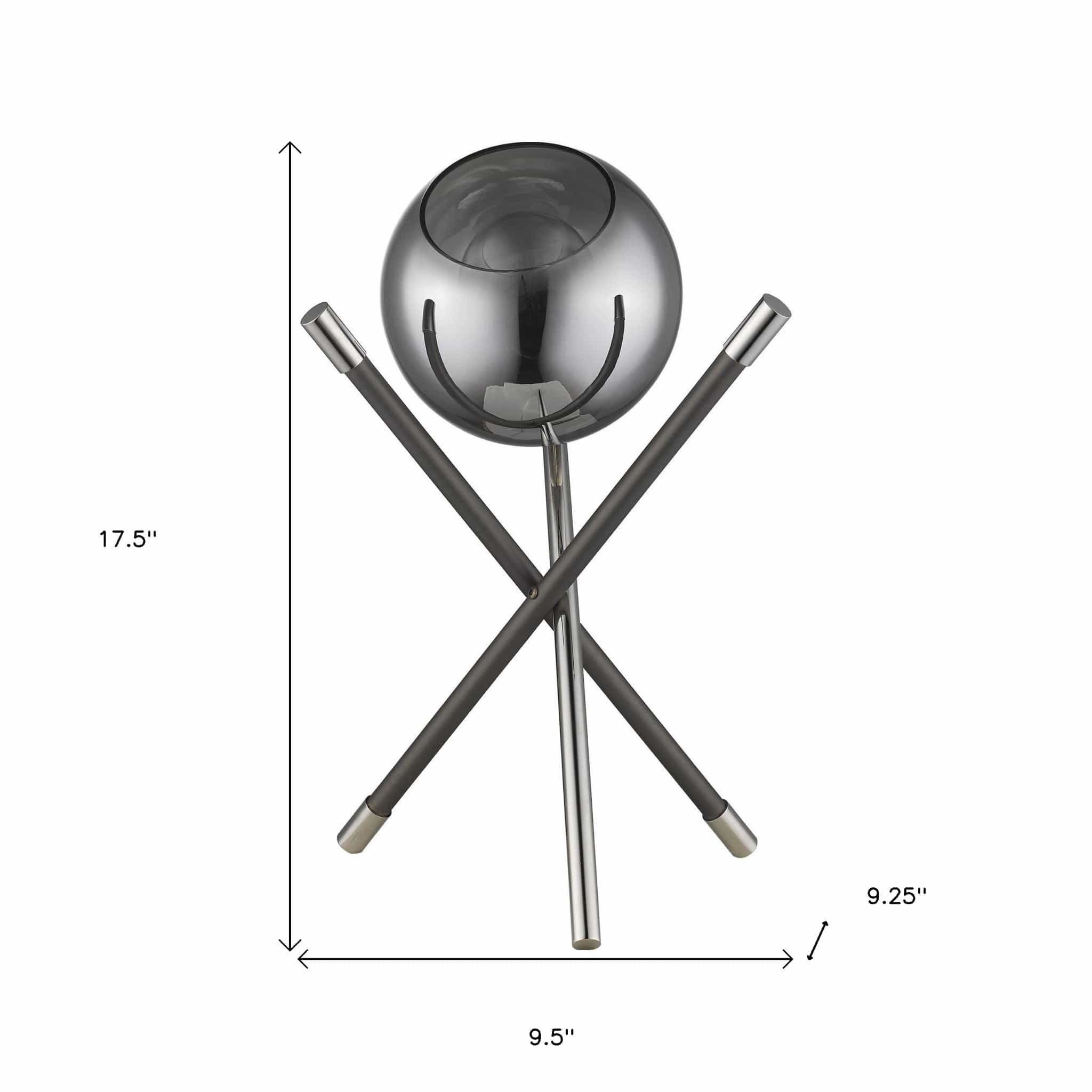 18" Black Metal Tripod Table Lamp With Nickel Globe Shade - Homeroots - Flyclothing LLC