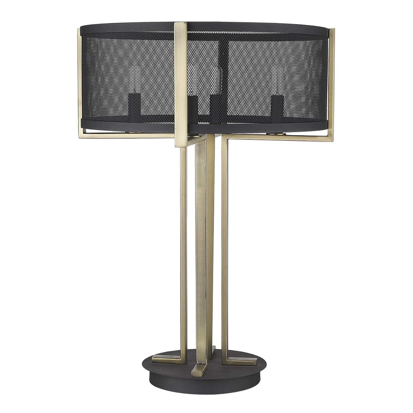25" Brass Metal Four Light Geometric Table Lamp With Black Drum Shade - Homeroots - Flyclothing LLC