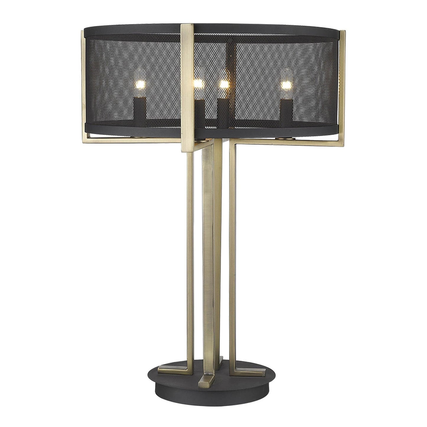 25" Brass Metal Four Light Geometric Table Lamp With Black Drum Shade - Homeroots - Flyclothing LLC