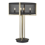 25" Brass Metal Four Light Geometric Table Lamp With Black Drum Shade - Homeroots - Flyclothing LLC
