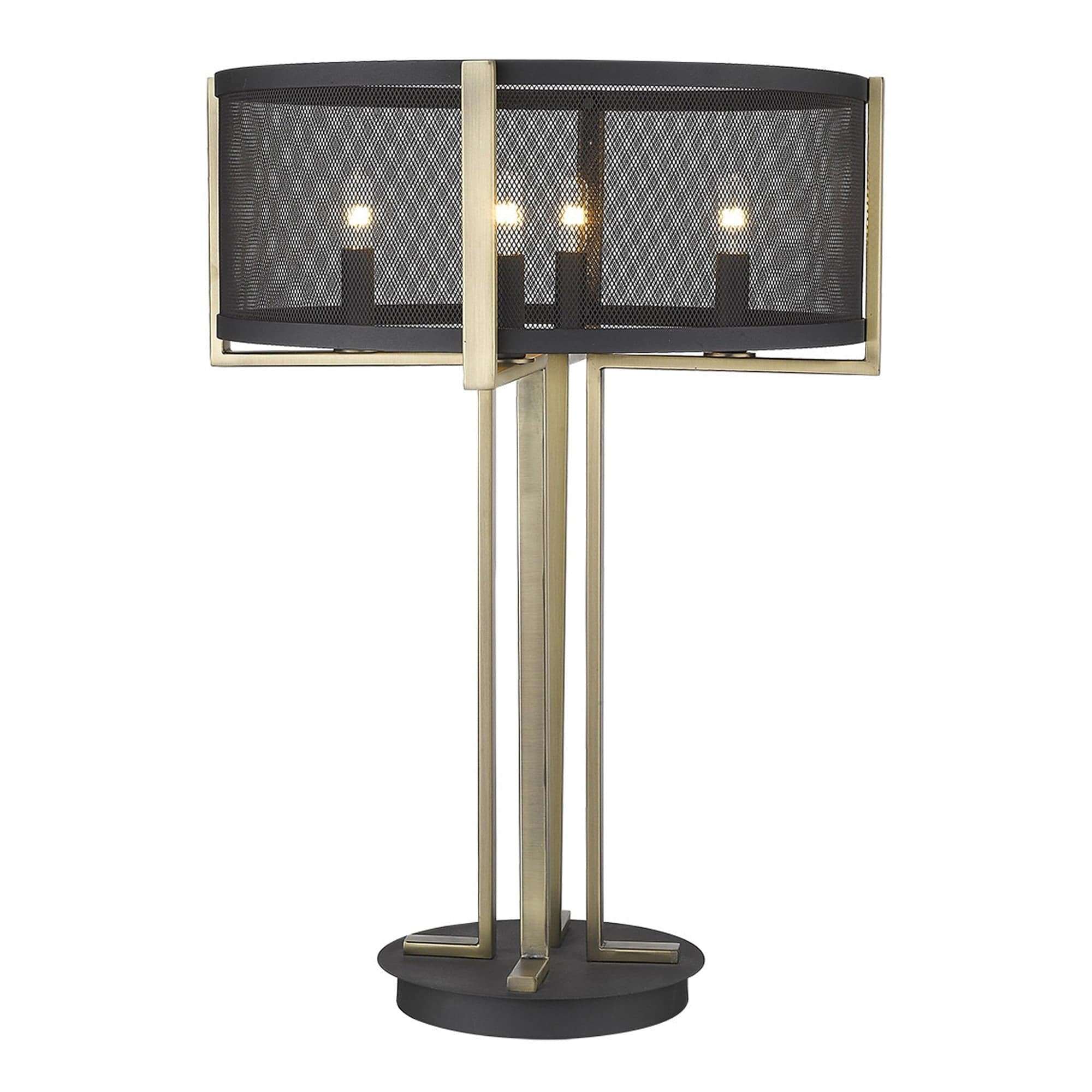25" Brass Metal Four Light Geometric Table Lamp With Black Drum Shade - Homeroots - Flyclothing LLC
