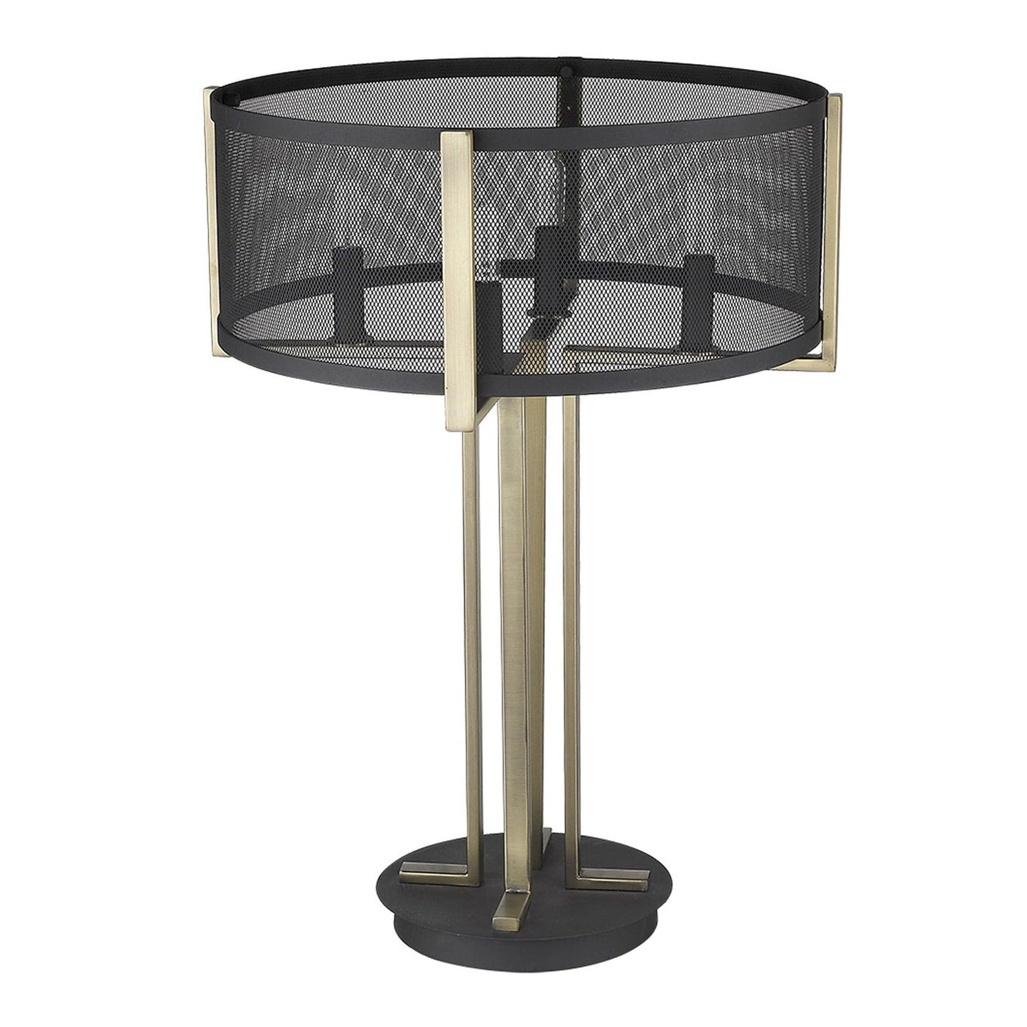 25" Brass Metal Four Light Geometric Table Lamp With Black Drum Shade - Homeroots - Flyclothing LLC