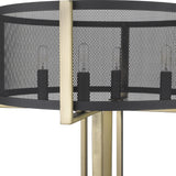 25" Brass Metal Four Light Geometric Table Lamp With Black Drum Shade - Homeroots - Flyclothing LLC