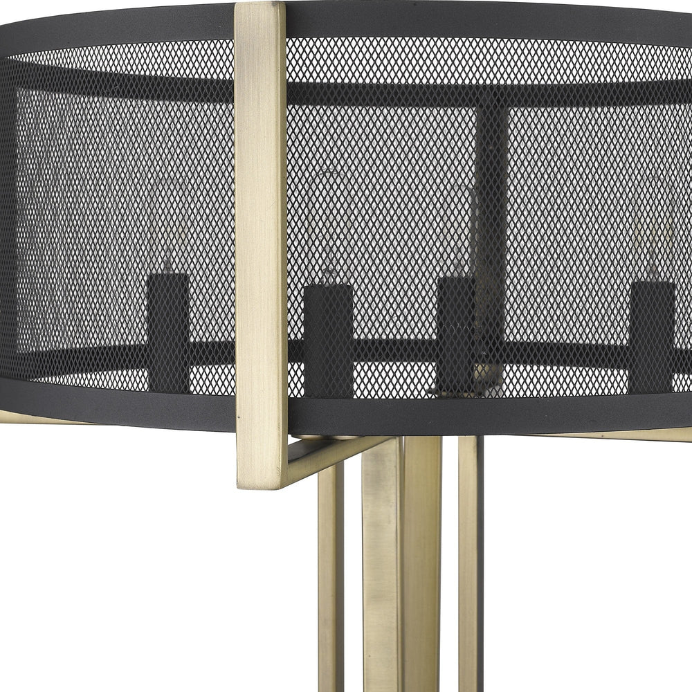 25" Brass Metal Four Light Geometric Table Lamp With Black Drum Shade - Homeroots