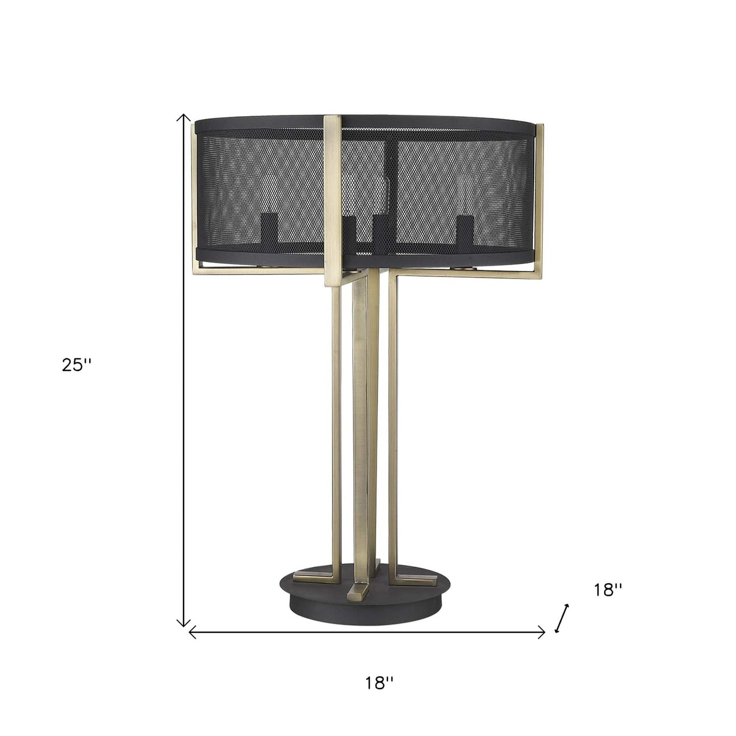 25" Brass Metal Four Light Geometric Table Lamp With Black Drum Shade - Homeroots - Flyclothing LLC