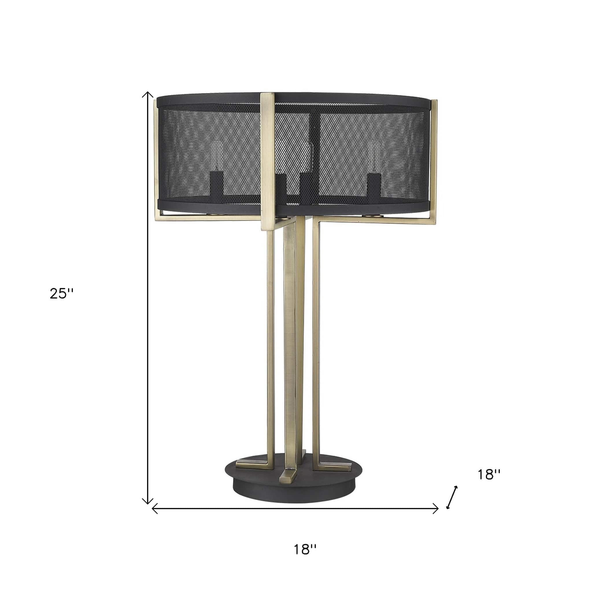 25" Brass Metal Four Light Geometric Table Lamp With Black Drum Shade - Homeroots - Flyclothing LLC