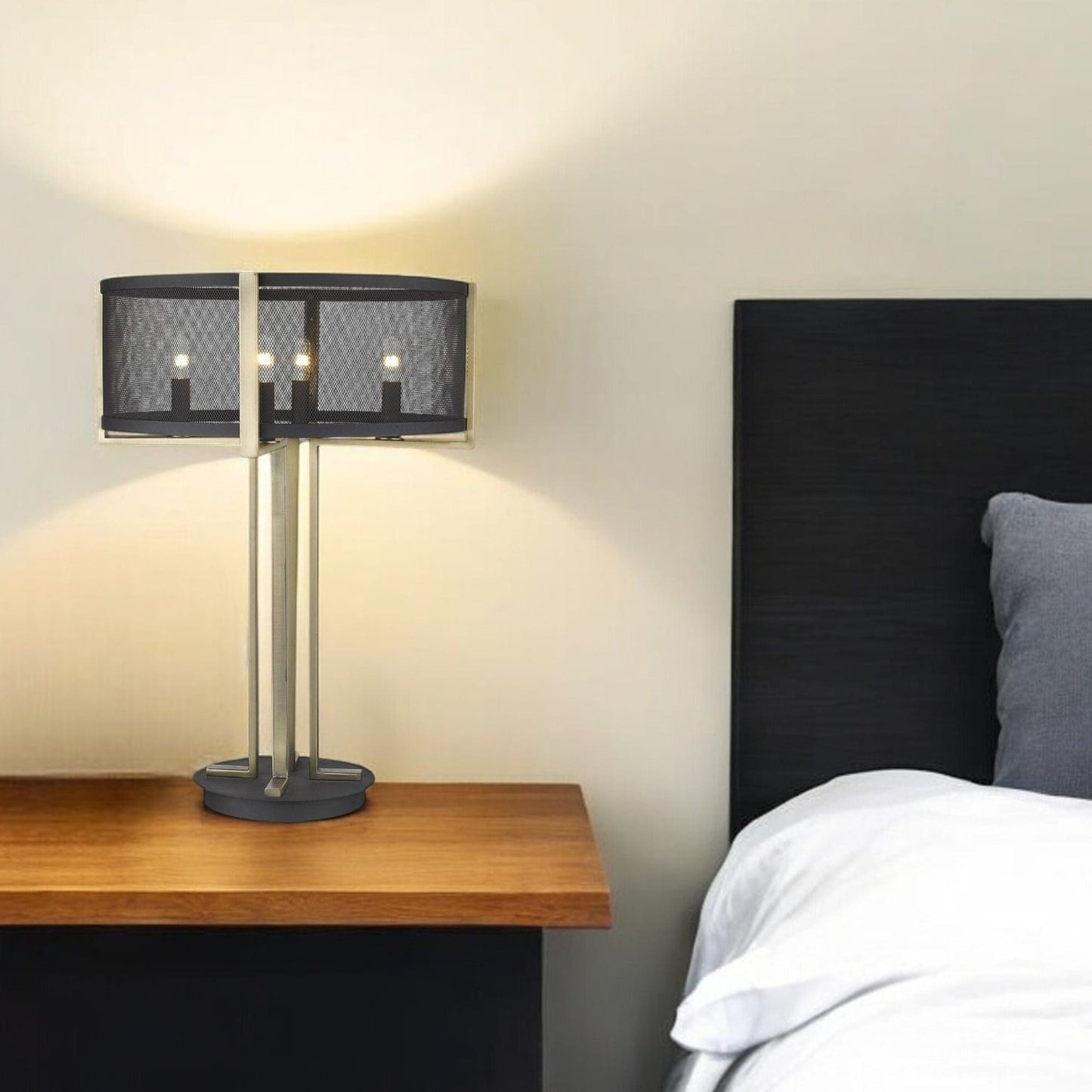 25" Brass Metal Four Light Geometric Table Lamp With Black Drum Shade - Homeroots - Flyclothing LLC