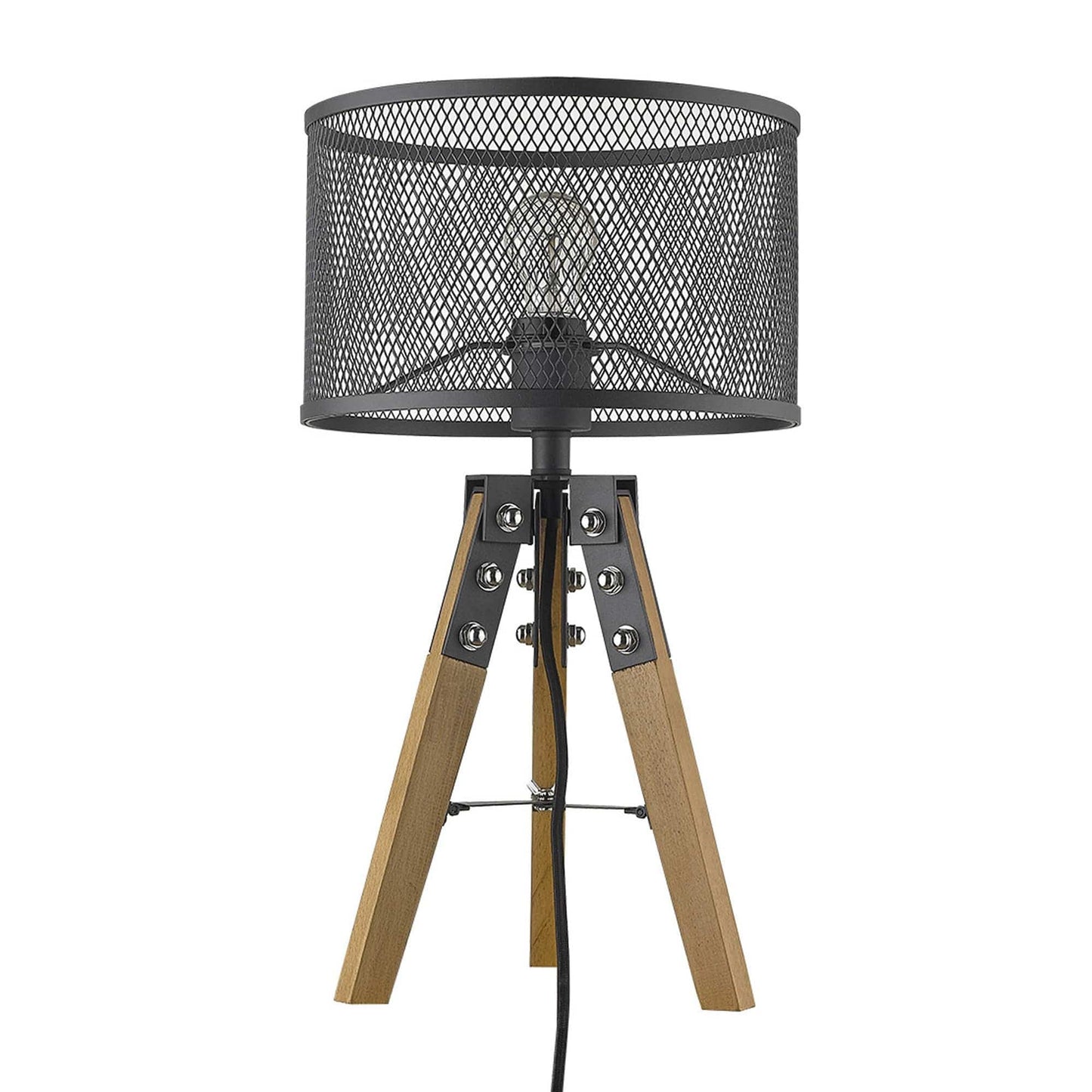 20" Brown Solid Wood Tripod Table Lamp With Black Drum Shade - Homeroots - Flyclothing LLC