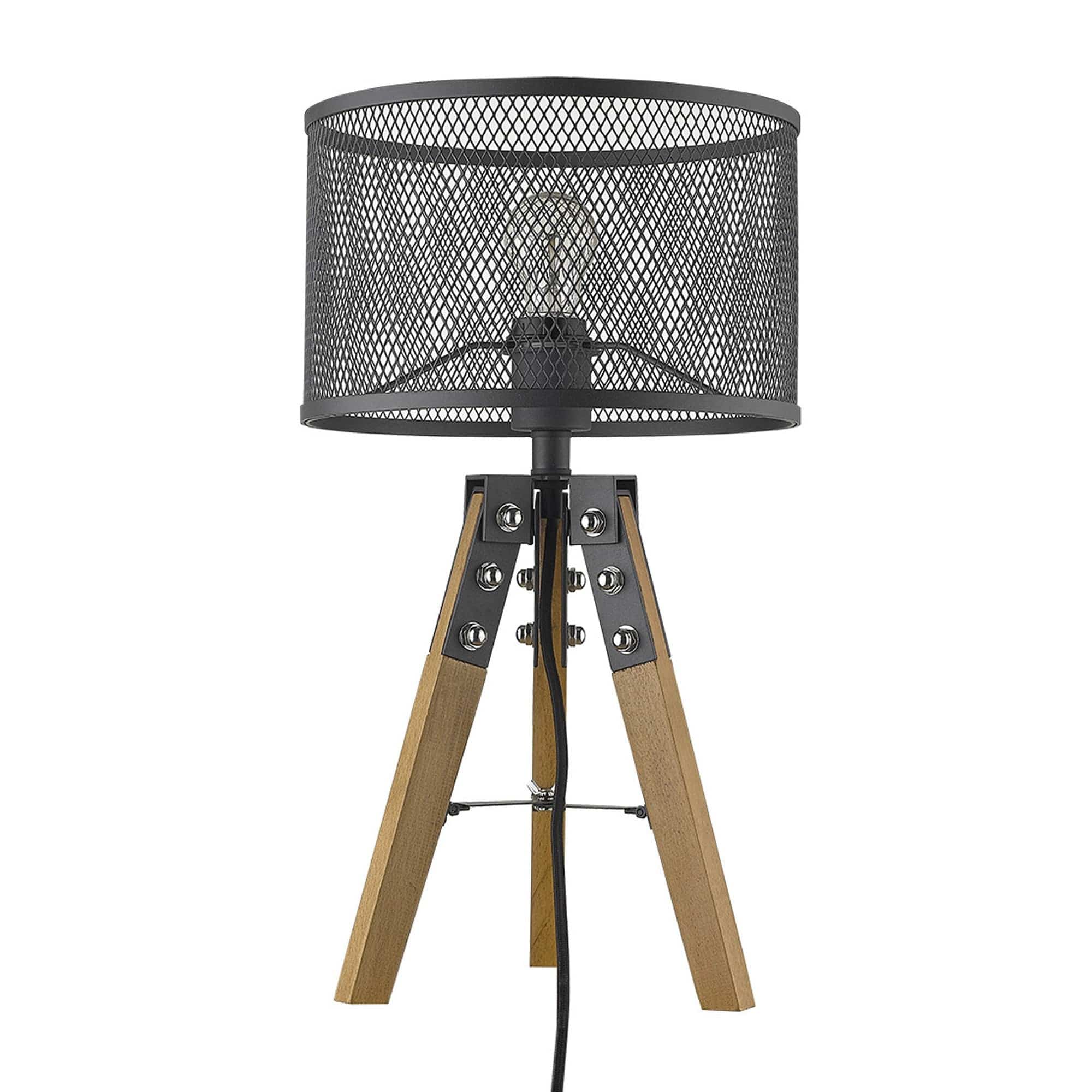 20" Brown Solid Wood Tripod Table Lamp With Black Drum Shade - Homeroots - Flyclothing LLC