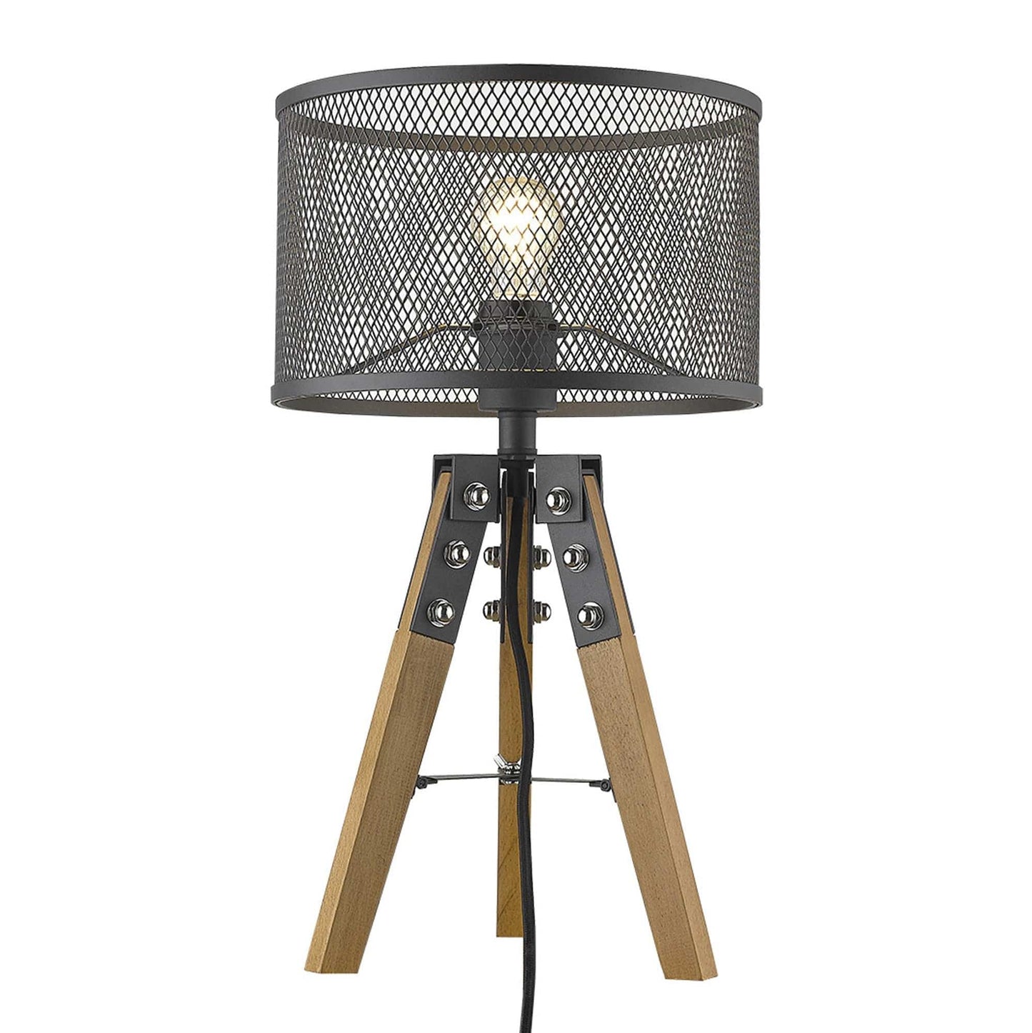 20" Brown Solid Wood Tripod Table Lamp With Black Drum Shade - Homeroots - Flyclothing LLC
