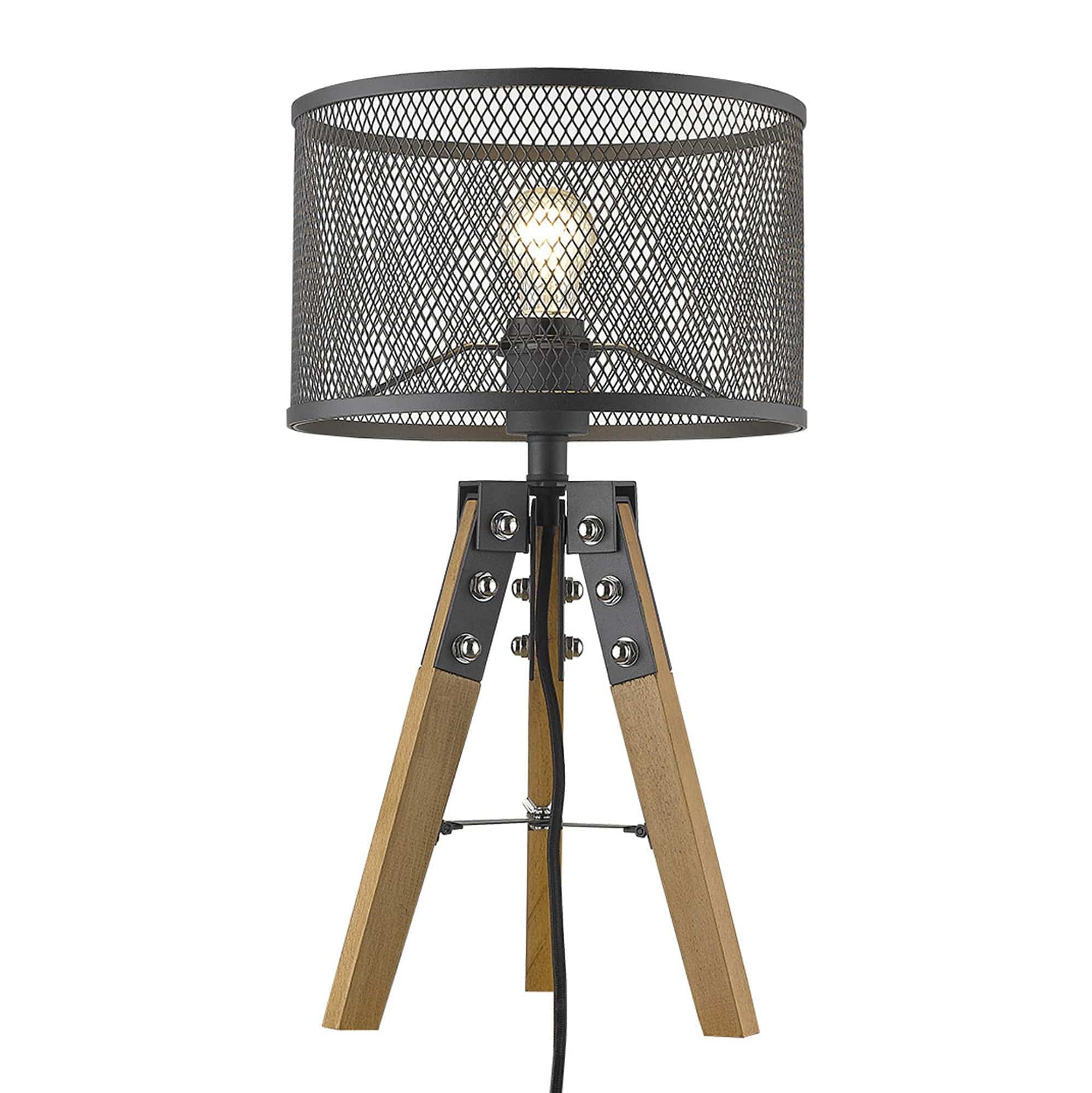 20" Brown Solid Wood Tripod Table Lamp With Black Drum Shade - Homeroots - Flyclothing LLC