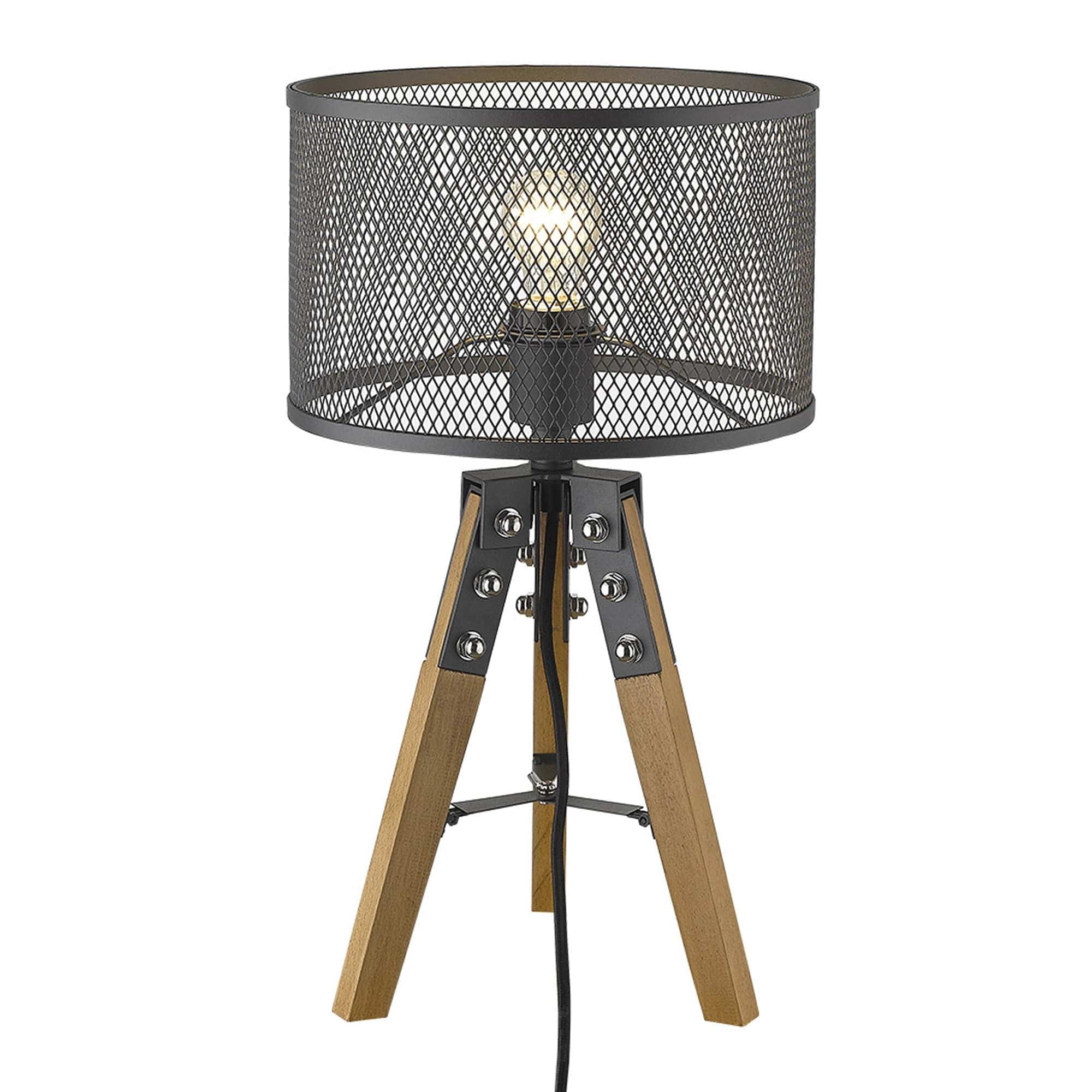 20" Brown Solid Wood Tripod Table Lamp With Black Drum Shade - Homeroots - Flyclothing LLC