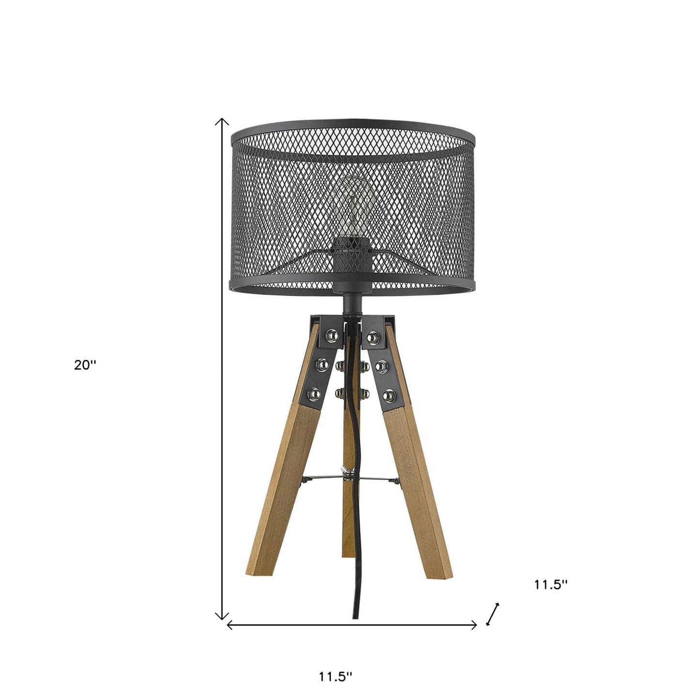 20" Brown Solid Wood Tripod Table Lamp With Black Drum Shade - Homeroots - Flyclothing LLC