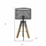 20" Brown Solid Wood Tripod Table Lamp With Black Drum Shade - Homeroots - Flyclothing LLC