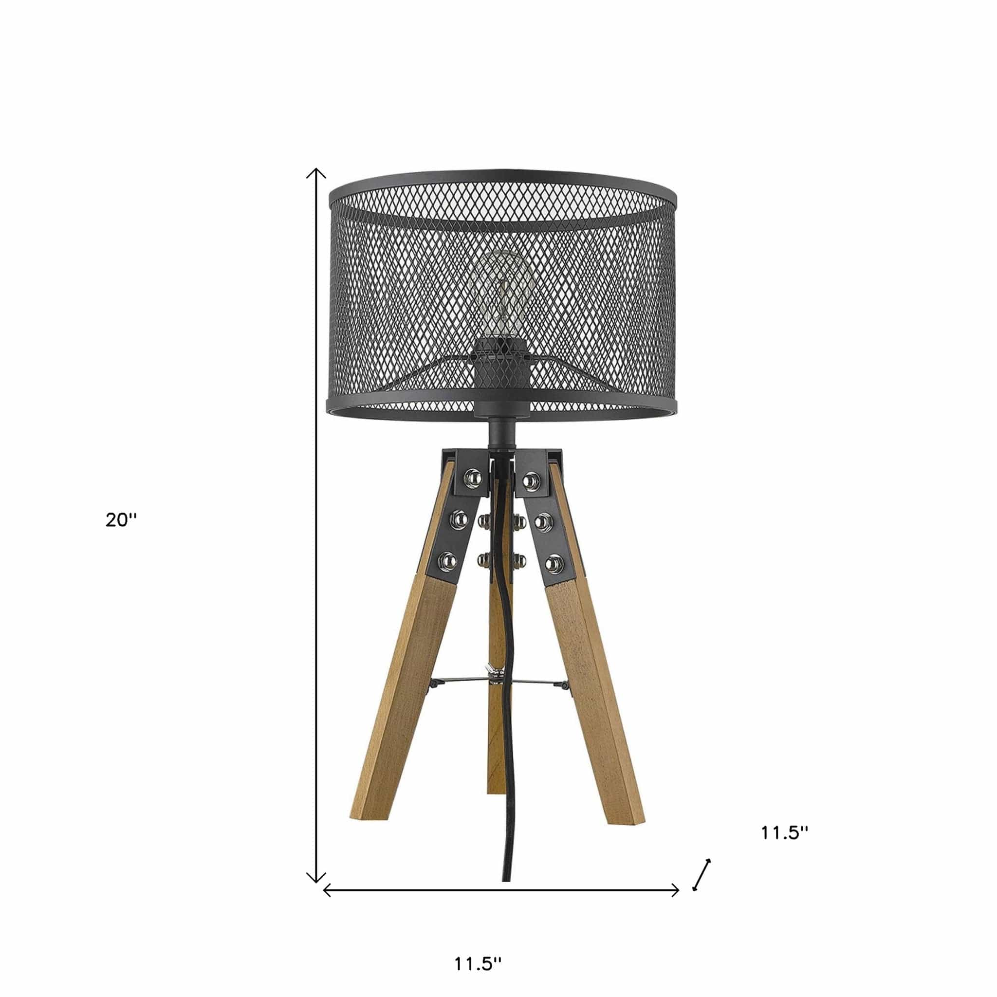 20" Brown Solid Wood Tripod Table Lamp With Black Drum Shade - Homeroots - Flyclothing LLC