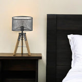 20" Brown Solid Wood Tripod Table Lamp With Black Drum Shade - Homeroots - Flyclothing LLC