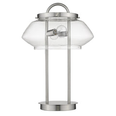 24" Silver Metal Two Light Table Lamp With Clear Novelty Shade