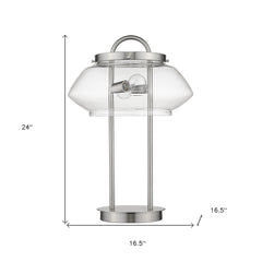 24" Silver Metal Two Light Table Lamp With Clear Novelty Shade