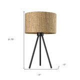22" Black Metal Tripod Table Lamp With Beige Drum Shade - Homeroots
