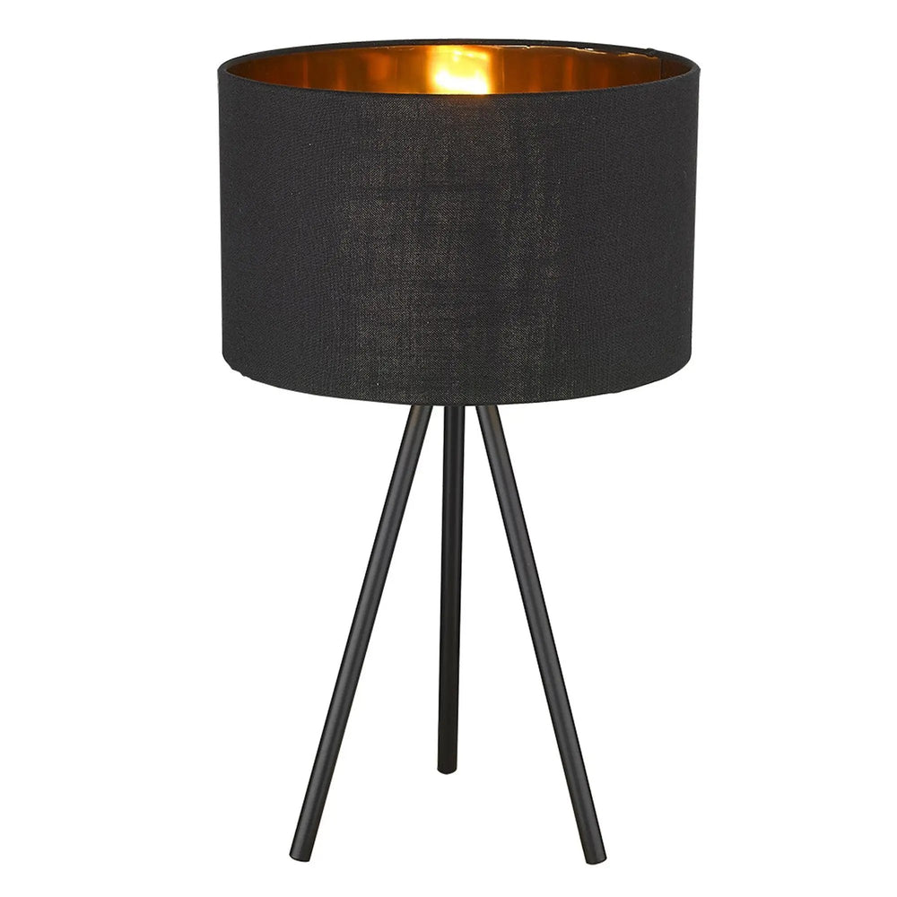 22" Black Metal Tripod Table Lamp With Black Drum Shade - Homeroots