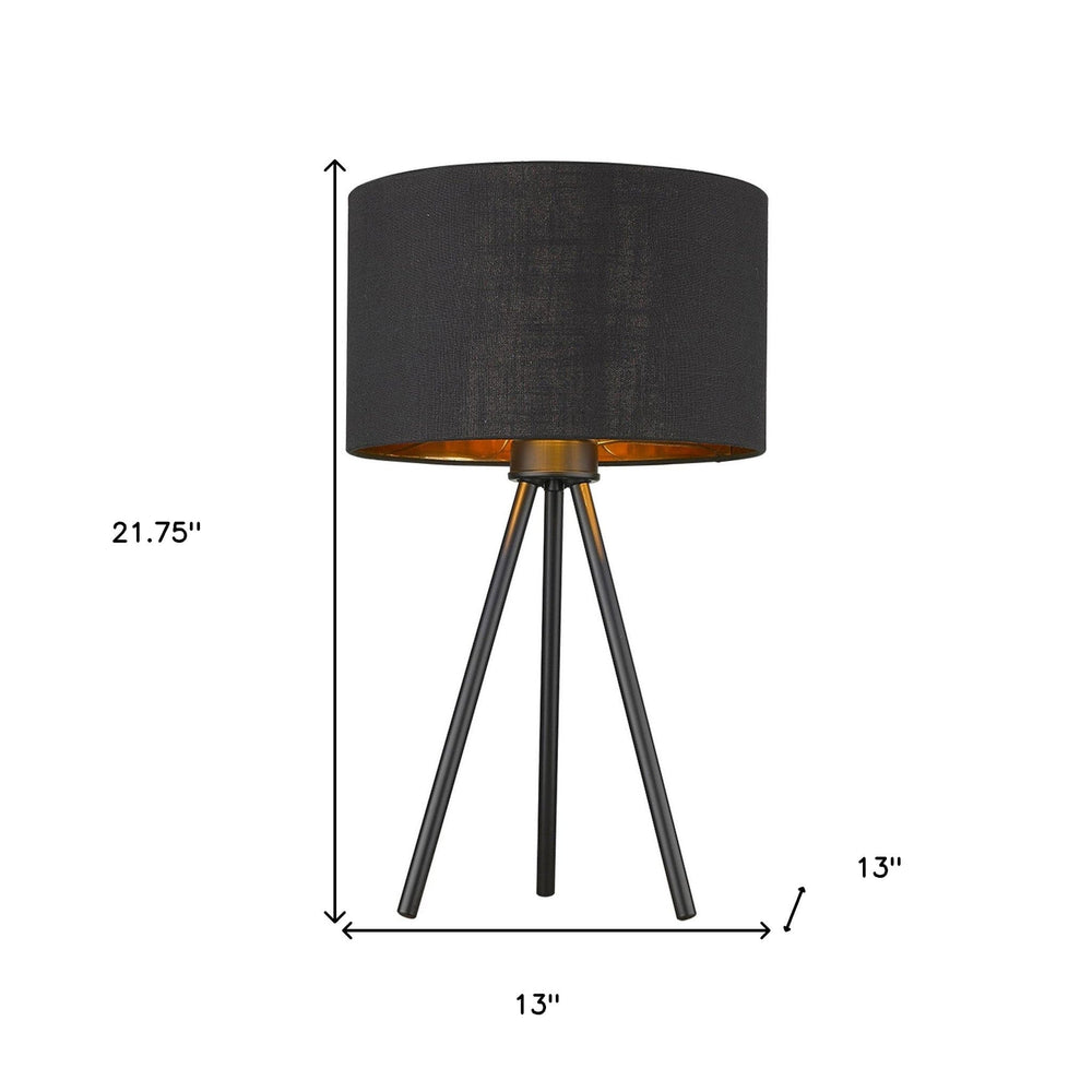 22" Black Metal Tripod Table Lamp With Black Drum Shade - Homeroots