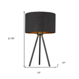 22" Black Metal Tripod Table Lamp With Black Drum Shade - Homeroots