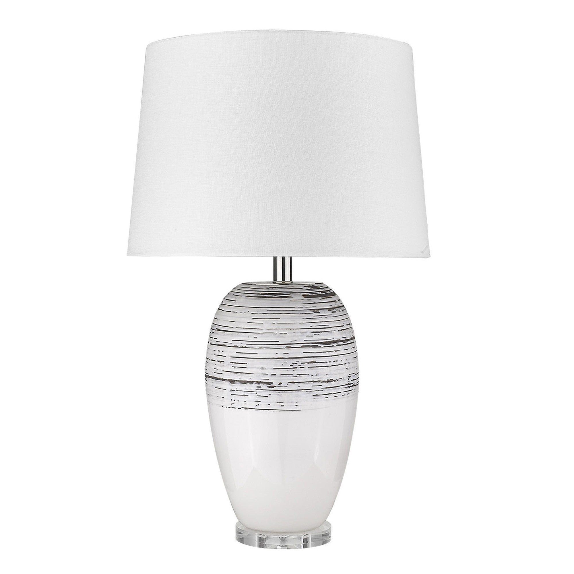 27" White and Black Ceramic Table Lamp With White Empire Shade - Homeroots