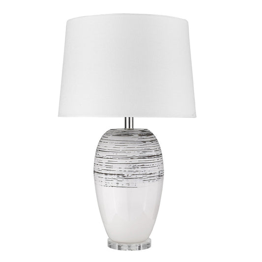 27" White and Black Ceramic Table Lamp With White Empire Shade - Homeroots