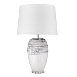 27" White and Black Ceramic Table Lamp With White Empire Shade - Homeroots