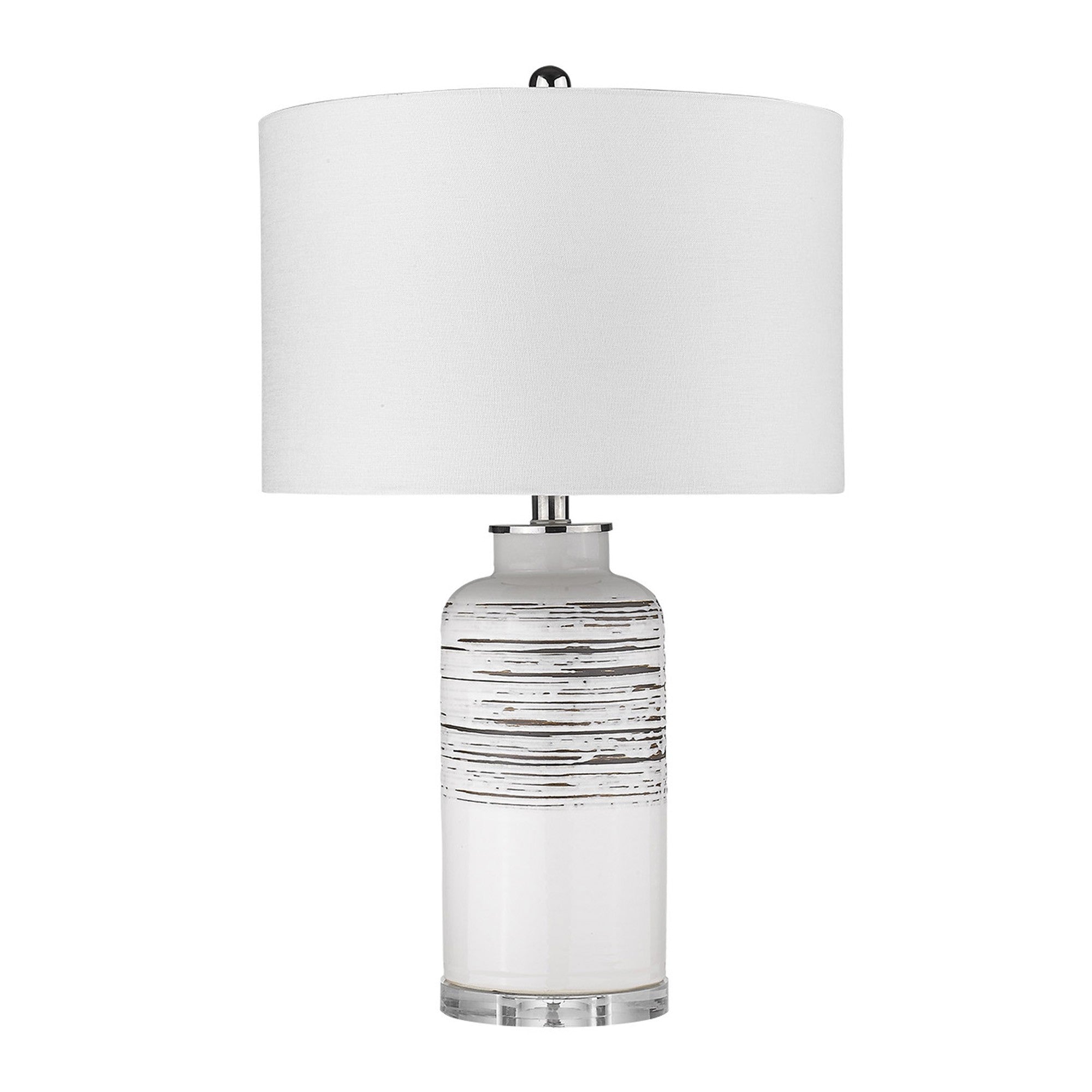 25" Black and White Ceramic Column Lamp With White Drum Shade - Homeroots - Flyclothing LLC