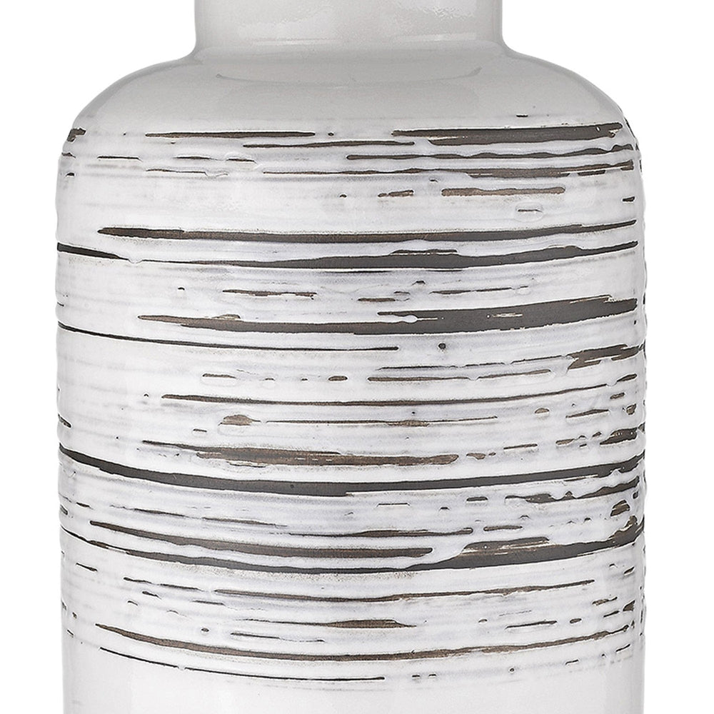 25" Black and White Ceramic Column Lamp With White Drum Shade - Homeroots