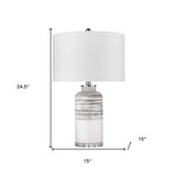 25" Black and White Ceramic Column Lamp With White Drum Shade - Homeroots - Flyclothing LLC