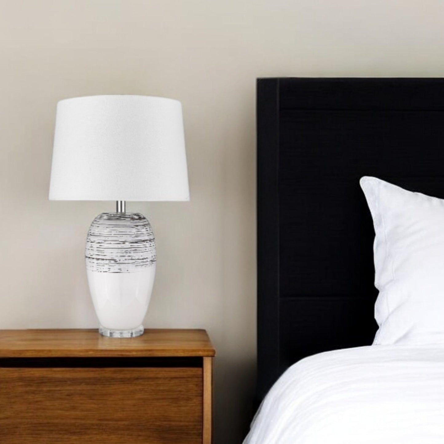 25" Black and White Ceramic Column Lamp With White Drum Shade - Homeroots - Flyclothing LLC