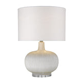 22" White Ceramic Round Table Lamp With White Drum Shade - Homeroots