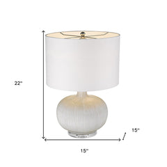 22" White Ceramic Round Table Lamp With White Drum Shade - Homeroots