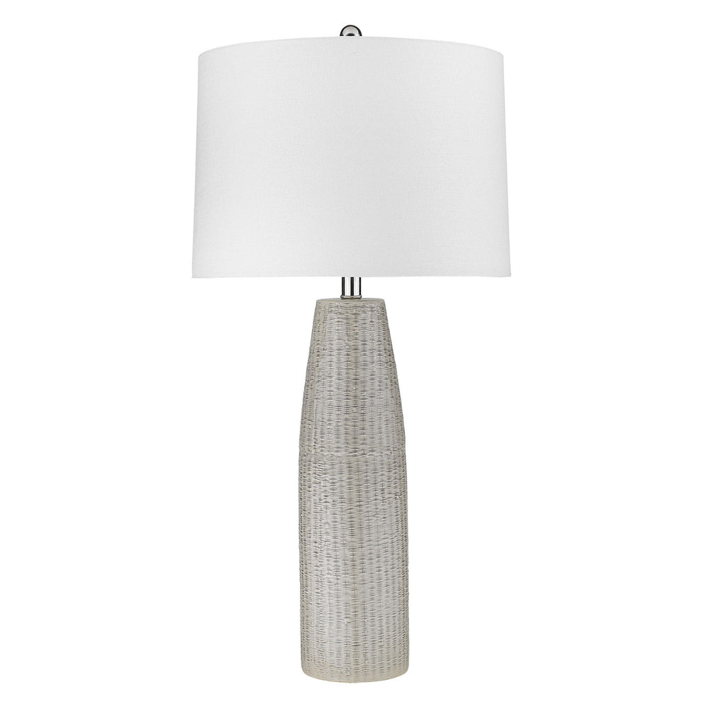 33" Light Gray Ceramic Table Lamp With White Drum Shade - Homeroots - Flyclothing LLC