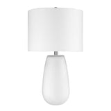 28" White Glass Table Lamp With White Drum Shade - Homeroots