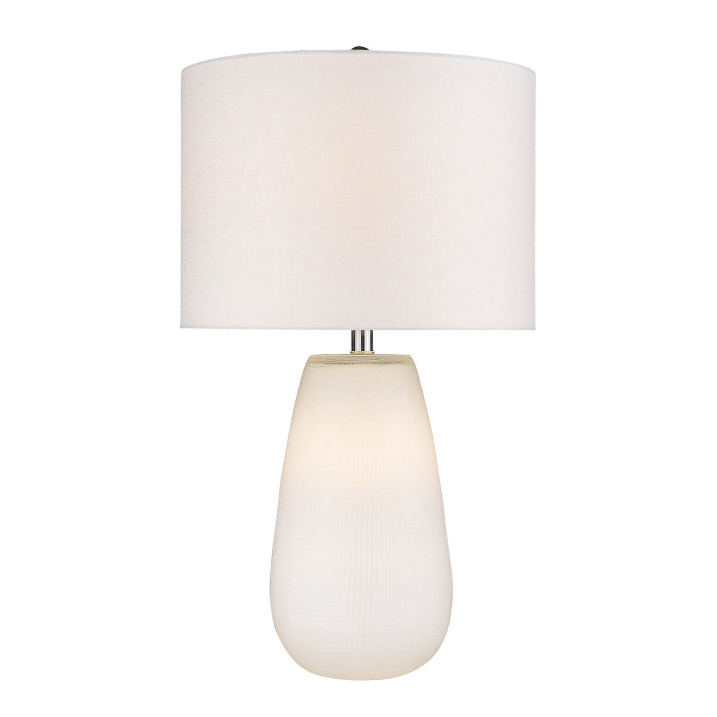 28" White Glass Table Lamp With White Drum Shade - Homeroots - Flyclothing LLC